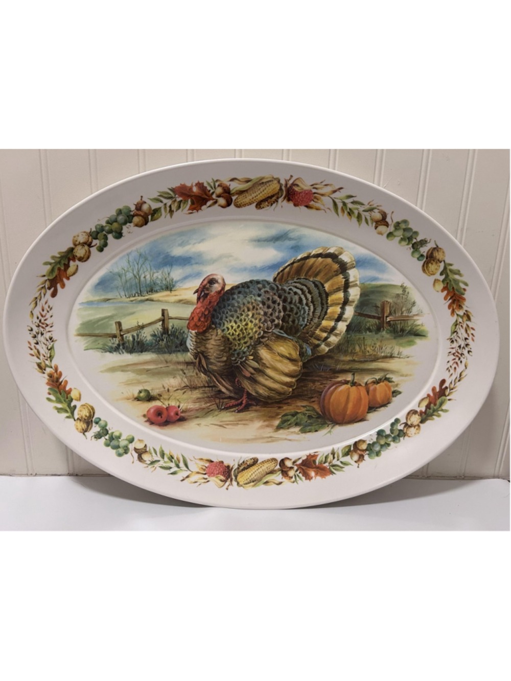 Large Oval Turkey Platter Thanksgiving Pumpkins Fruit Decor 21X15X1.5